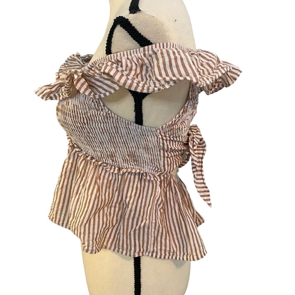 Mahina Brown White Striped Tank Sz Small Open Back - Picture 2 of 8